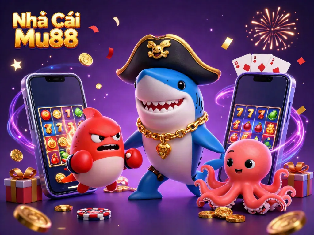 Engage in thrilling gaming adventures with Nhà Cái Mu88 featuring vibrant characters and casino elements.