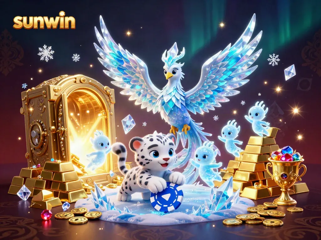 Introducing sunwin with vibrant 3D characters amidst a treasure-filled casino scene.