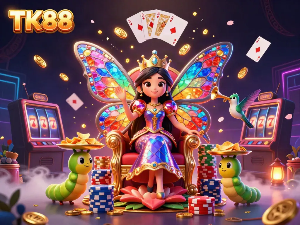 Engage in exciting TK88 casino games surrounded by charming characters and vibrant elements.