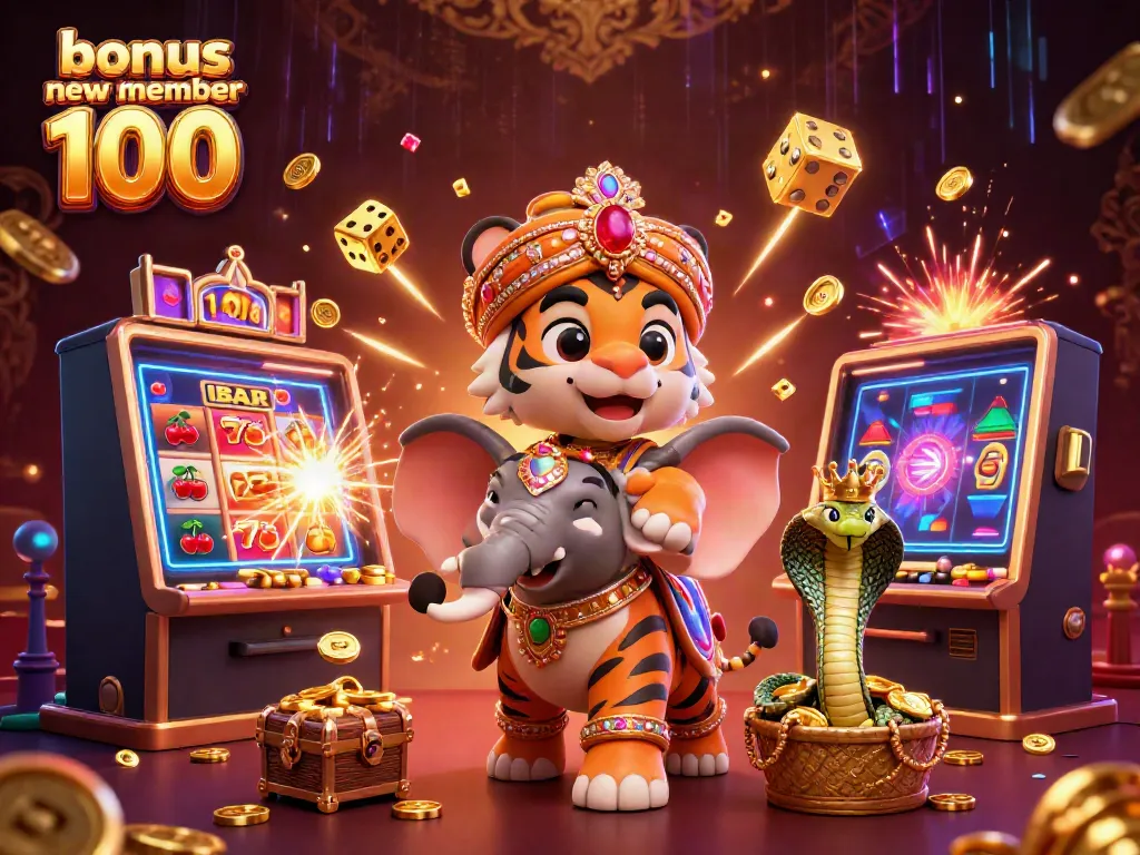 Experience the excitement of bonus new member 100 with vibrant characters and casino-themed elements in a dynamic scene.