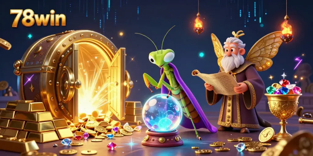 Experience the thrill of 78win with characters immersed in a mystical casino atmosphere, revealing hidden treasures.