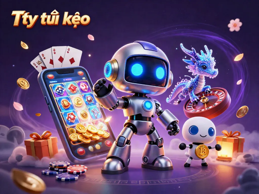 Engage with Tỷ lệ kèo betting insights through a vibrant 3D illustration featuring futuristic characters and dynamic casino elements.