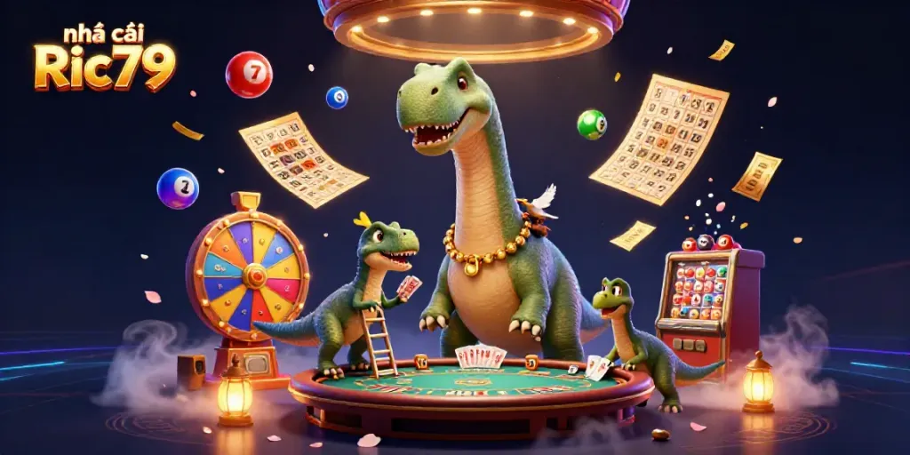 Experience the thrill at Nhà cái Ric79 with dynamic casino elements and playful characters.