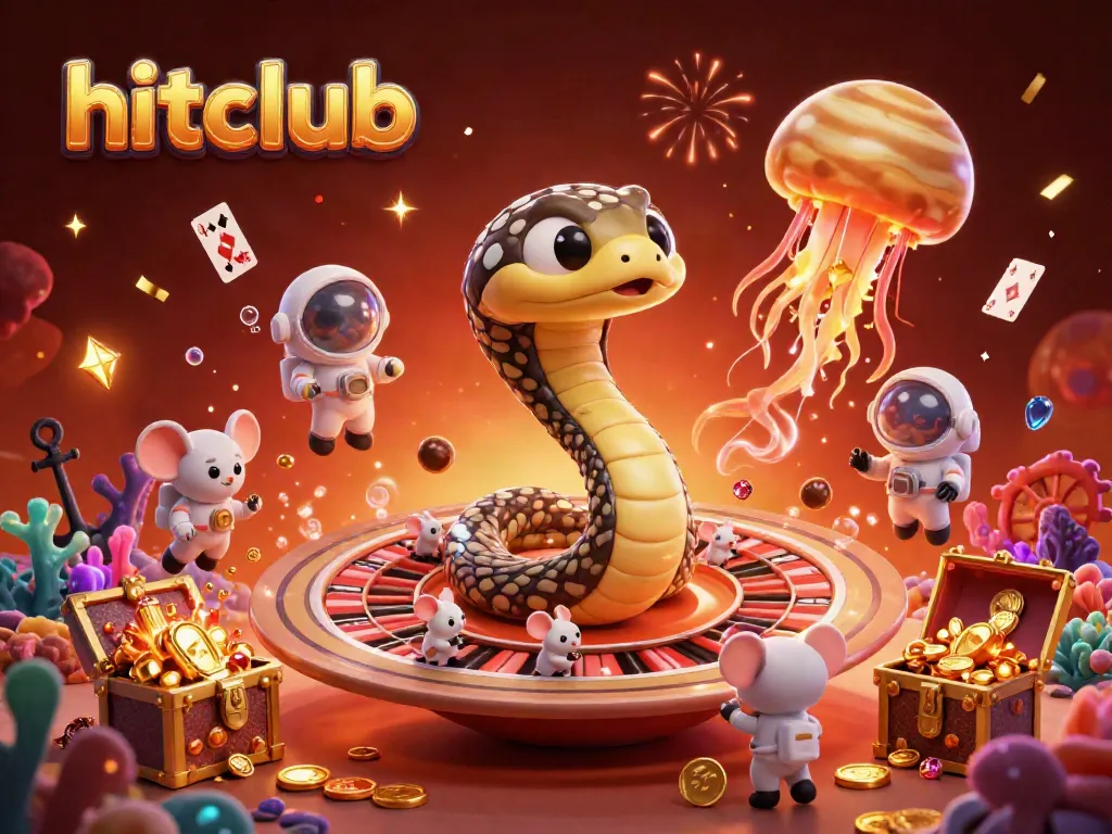 Experience the excitement of hitclub with tiny astronaut mice betting on a roulette wheel made of Saturn's rings.