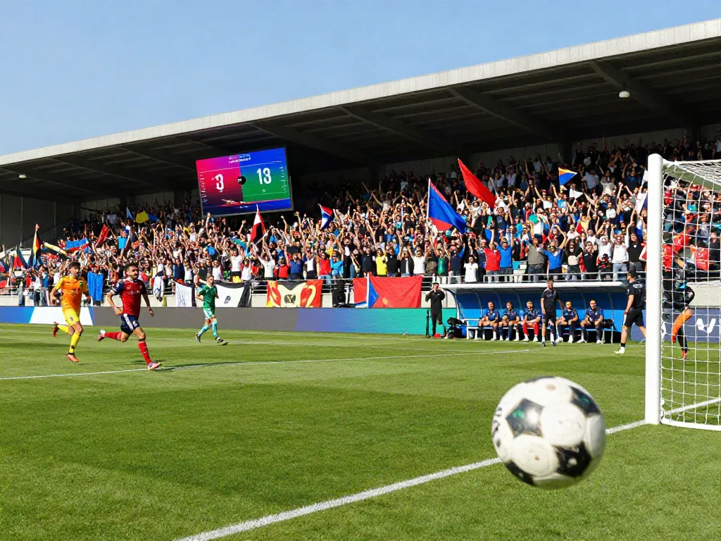 Exciting football match scene showcasing live action on the pitch with enthusiastic fans, embodying the spirit of xoilactv.
