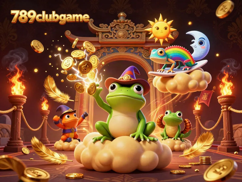 Engage with thrilling gameplay at 789clubgame featuring dynamic characters amidst golden coins and atmospheric effects.