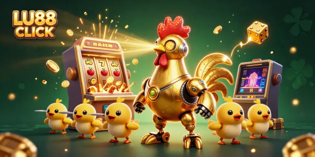 Experience thrilling jackpots at LU88 CLICK with retro-futuristic characters dazzling in a colorful casino world.