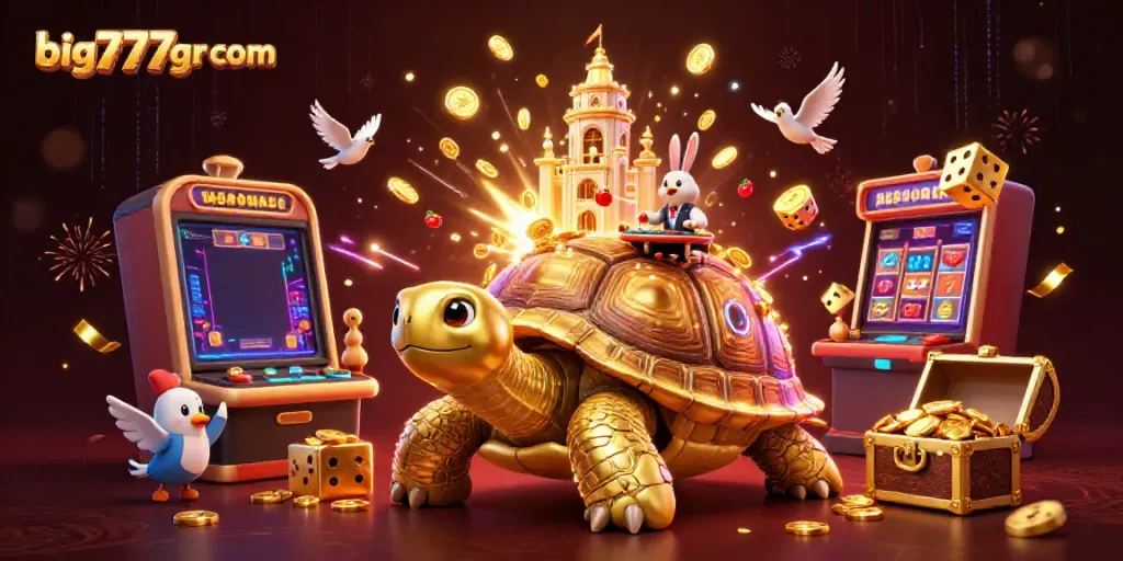 Experience thrills at big777gr com with a colorful casino scene featuring vibrant characters and exciting gaming elements.