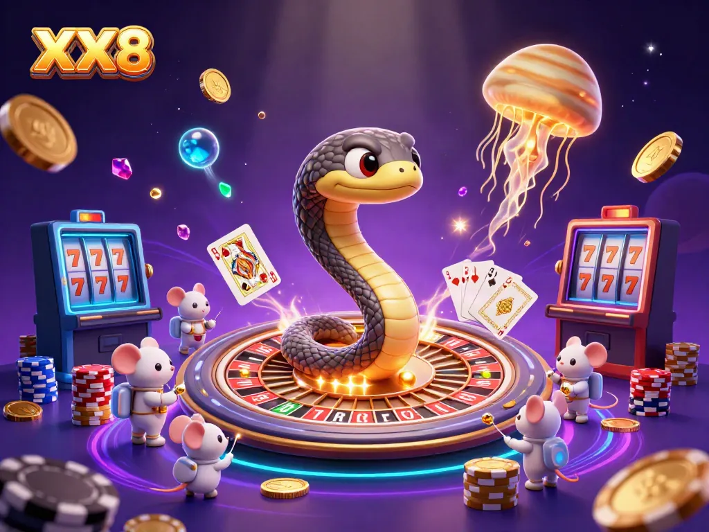 Experience vibrant gameplay with XX8 featuring a cosmic roulette among dazzling casino elements.