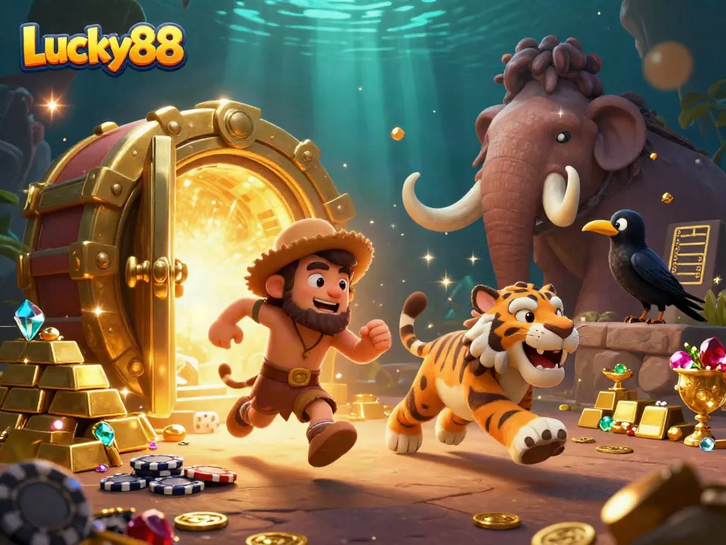 Experience thrilling gameplay at Lucky88 with our vibrant 3D cartoon casino scene, showcasing excitement and adventure.