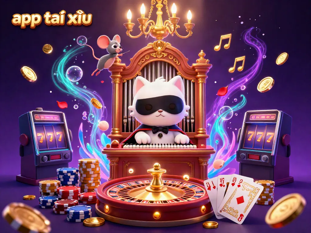 Experience the thrills of app tài xỉu with colorful casino elements and dynamic characters in a vibrant scene.