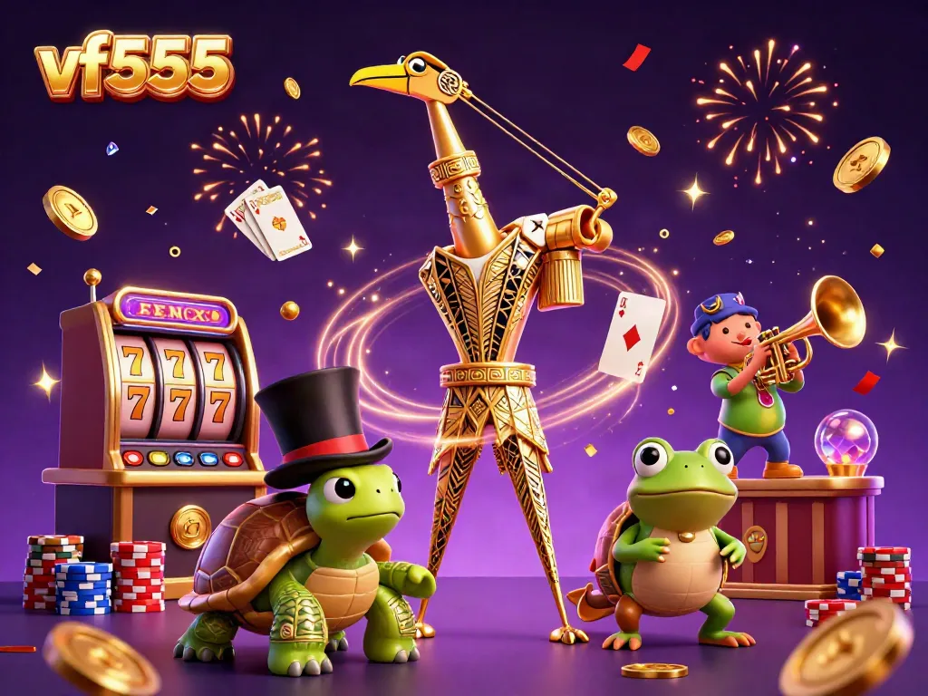 Experience the excitement of vf555 with a vibrant casino scene featuring dynamic characters and game elements.