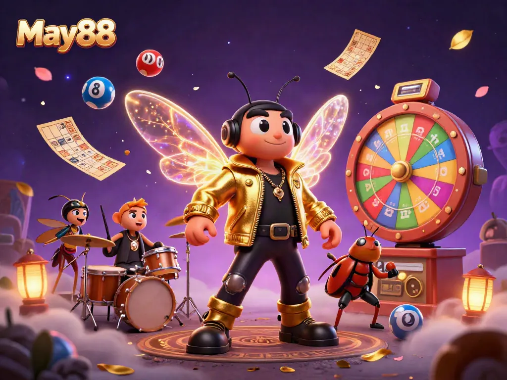 May88 offers an exciting online gambling experience with a vibrant casino scene featuring jackpots and colorful elements.