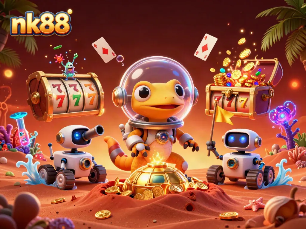 Spin and win at nk88 with a Martian gecko discovering a golden casino adventure!