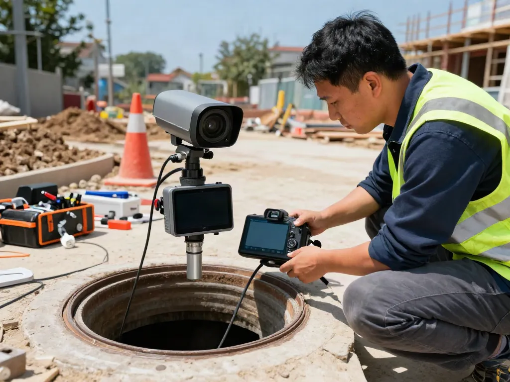 CCTV Drainage Survey Surrey in action, technician inspecting system using advanced technology.