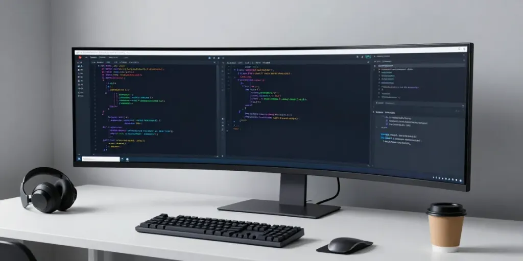 Register .co.uk domain amid a modern tech workspace designed for software and domain management.