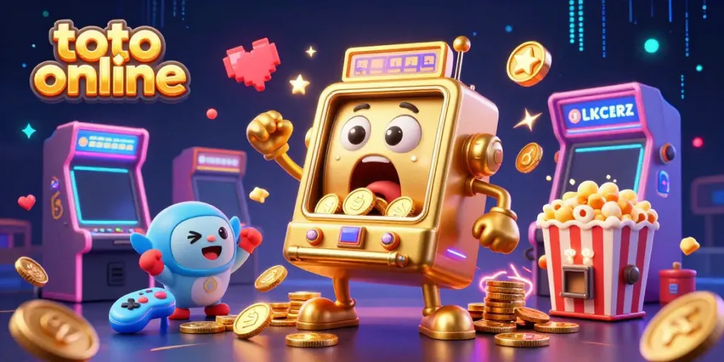 Experience the excitement of toto online with a vibrant slot machine jackpot scene.