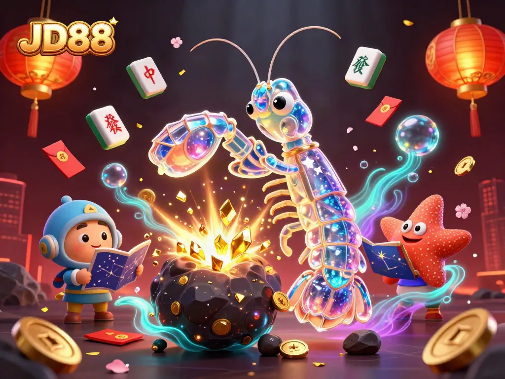 Experience the JD88 online casino magic with vibrant 3D characters and glowing elements.