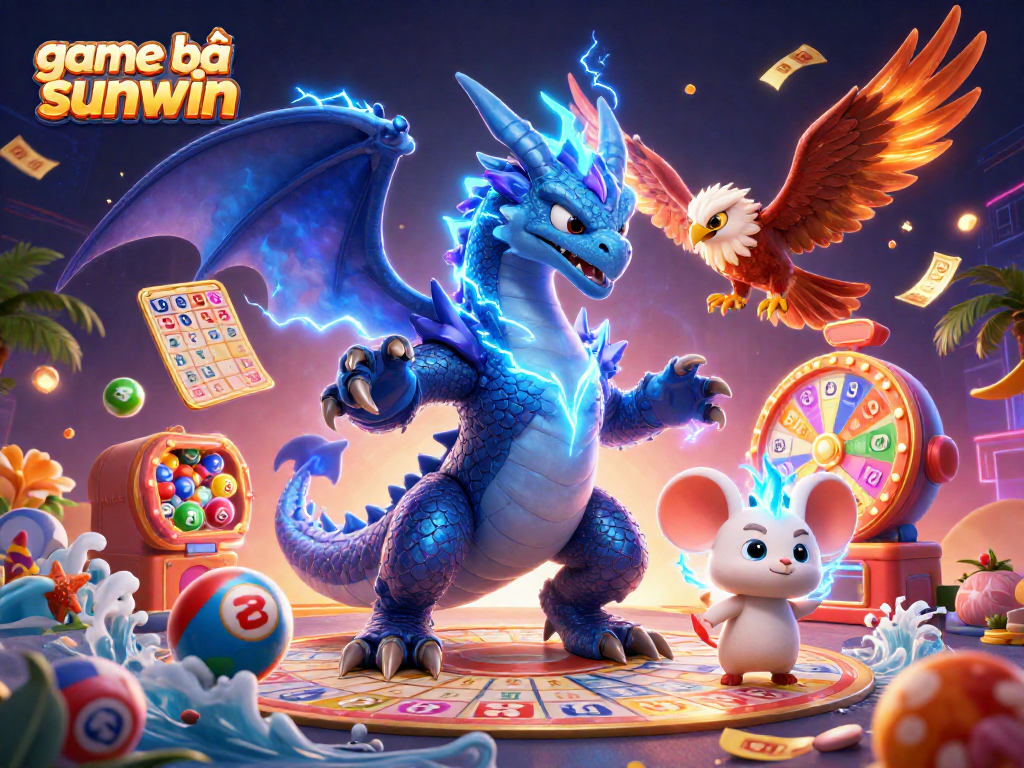 Experience game bài sunwin with dynamic colorful casino elements and 3D characters in action.