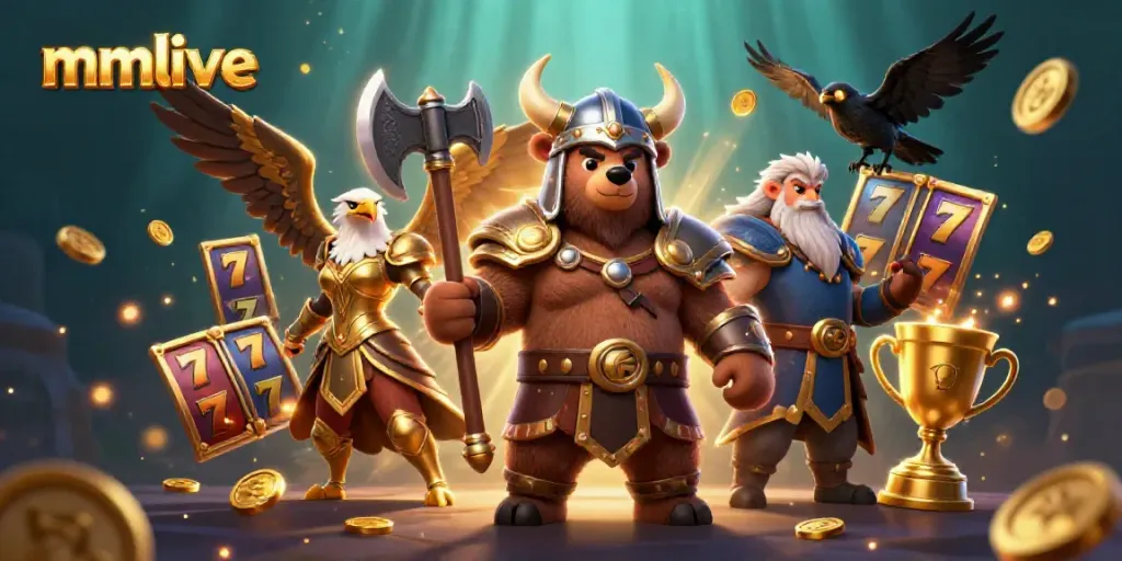Experience thrilling gaming excitement with mmlive's Viking bear, Valkyrie eagle, and jackpot visuals.