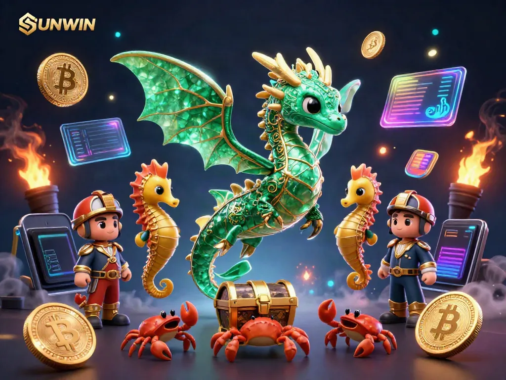 Engage in the thrilling excitement of SUNWIN with a vibrant underwater scene featuring a majestic sea dragon and treasure.